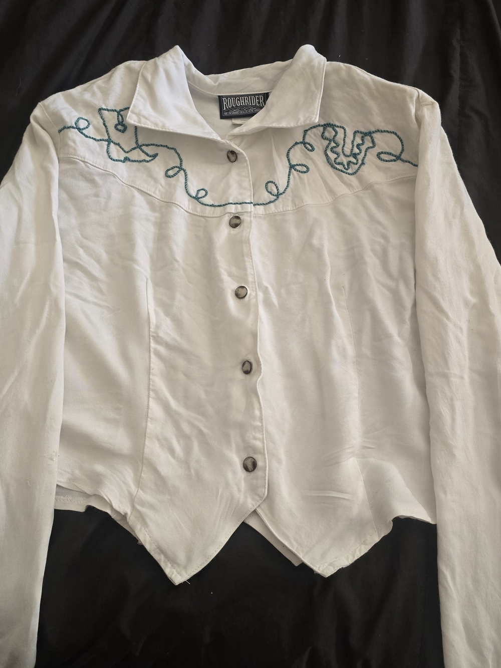 Vintage Roughrider White Long Sleeve Top With Western Embroidery Sz Sm